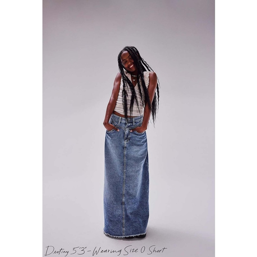 We The Free People Come As You Are Denim Jean Maxi Skirt Blue Frayed Boho 6 - Picture 10 of 16